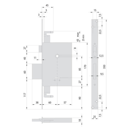 CISA SERRATURA A DOPPIA MAPPA DA INFILARE PER LEGNO ART. 57255 E 60