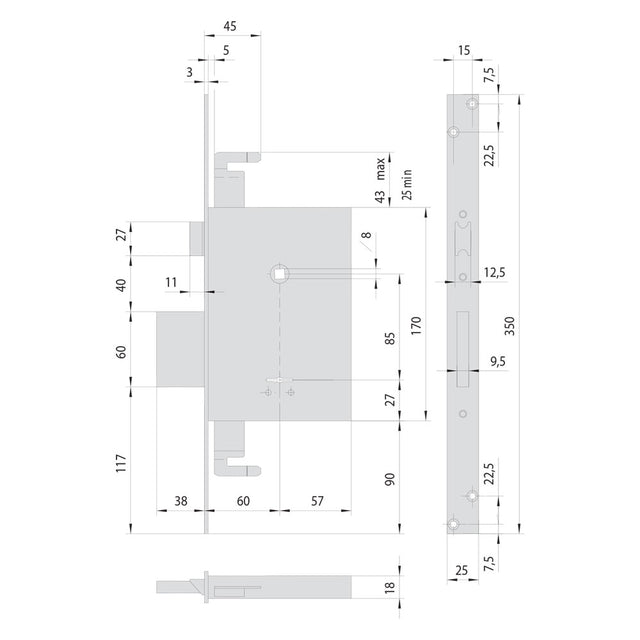 CISA SERRATURA A DOPPIA MAPPA DA INFILARE PER LEGNO ART. 57255 E 60