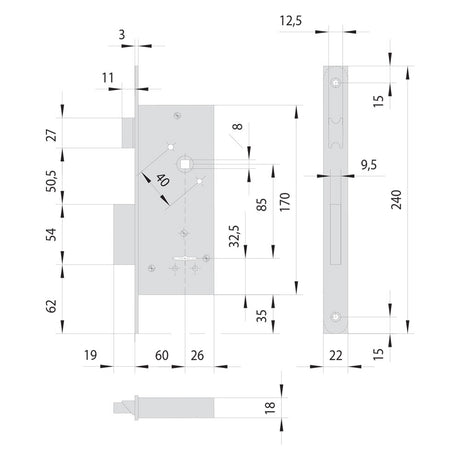 CISA SERRATURA A DOPPIA MAPPA DA INFILARE PER FASCIA PER LEGNO ART. 57211