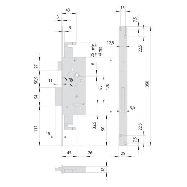 CISA SERRATURA A DOPPIA MAPPA DA INFILARE PER FASCIA PER LEGNO ART. 57215