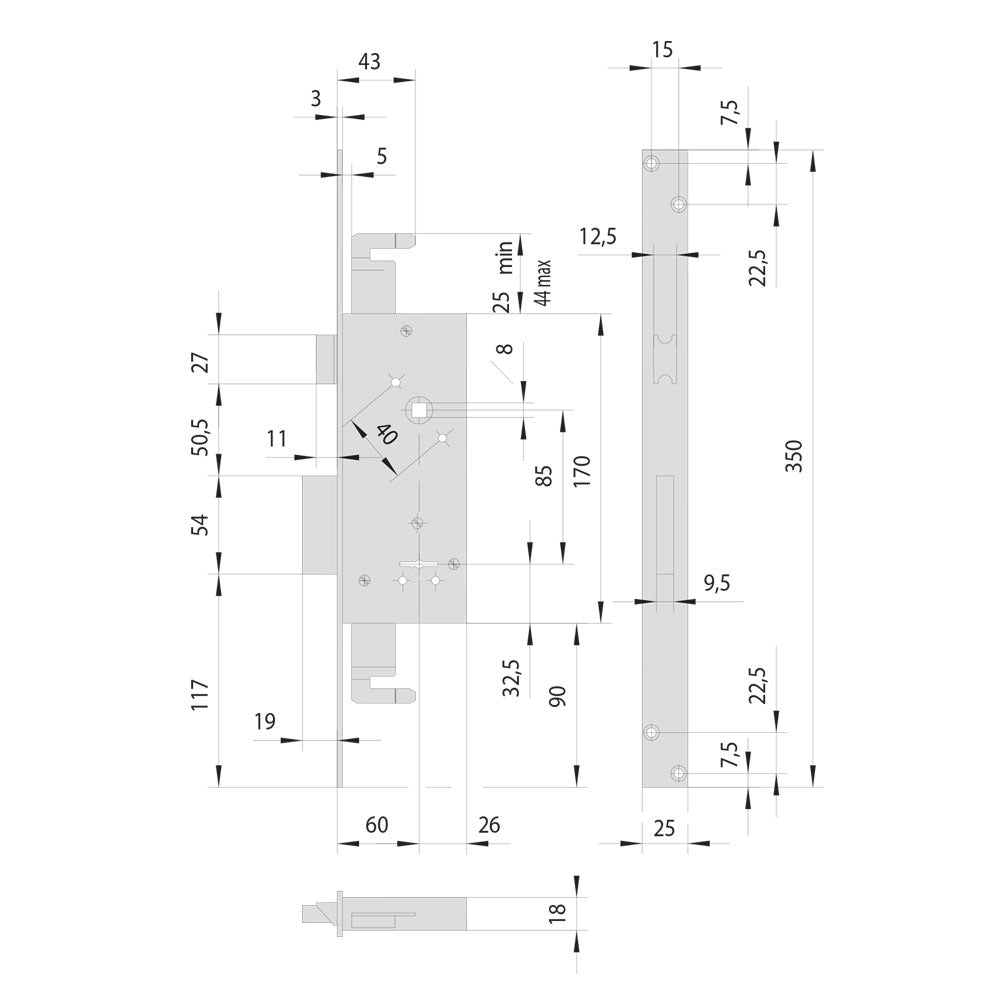 CISA SERRATURA A DOPPIA MAPPA DA INFILARE PER FASCIA PER LEGNO ART. 57215