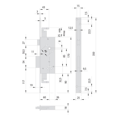 CISA SERRATURA A DOPPIA MAPPA DA INFILARE PER FASCIA PER LEGNO ART. 57215