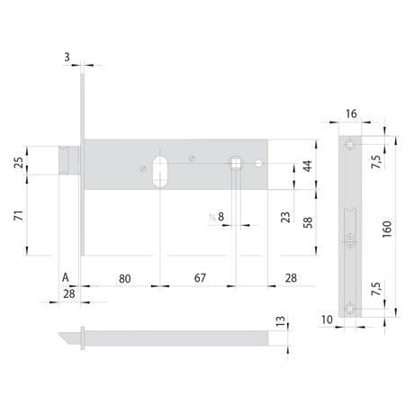 CISA SERRATURA DA INFILARE STRETTA PER FASCIA PER ALLUMINIO ART. 44150/44151