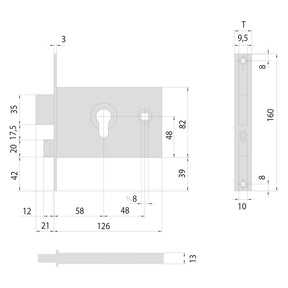 CISA SERRATURA DA INFILARE PER ALLUMINIO ART. 44120 E58 fr.20 mm - catenaccio + scrocco