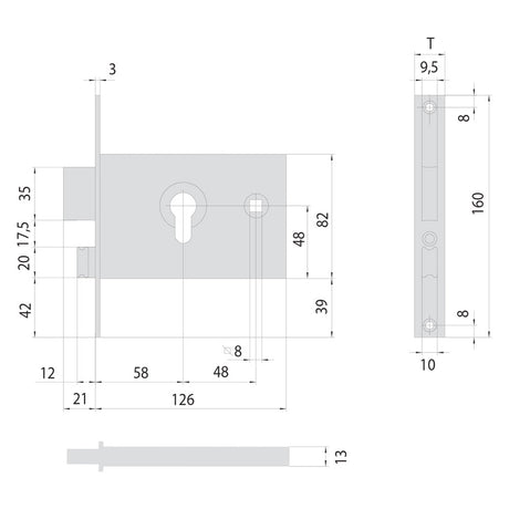 CISA SERRATURA DA INFILARE PER ALLUMINIO ART. 44120 E58 fr.20 mm - catenaccio + scrocco