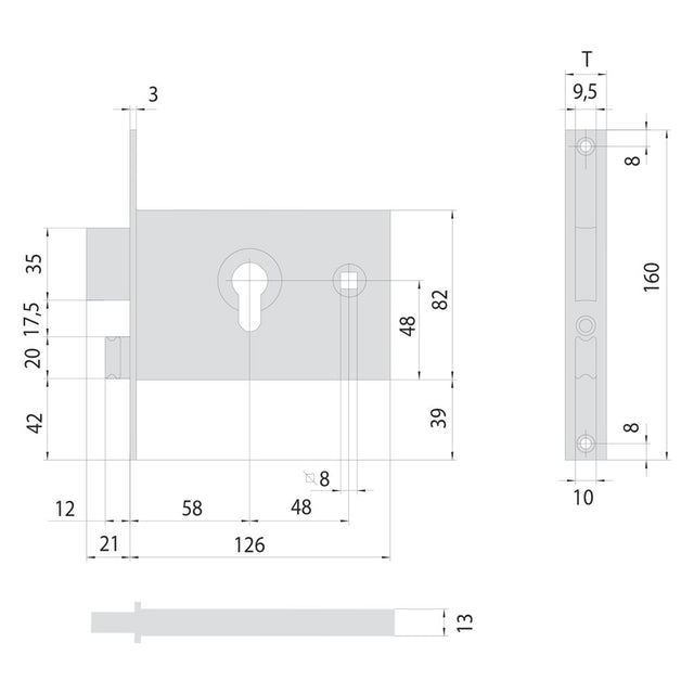 CISA SERRATURA DA INFILARE PER ALLUMINIO ART. 44120 E58 fr.20 mm - catenaccio + scrocco