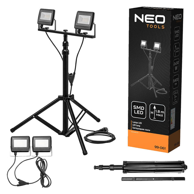NEO PROIETTORE LED CON TREPPIEDI doppio 2 x 30W - 5400 lumen/6500 K