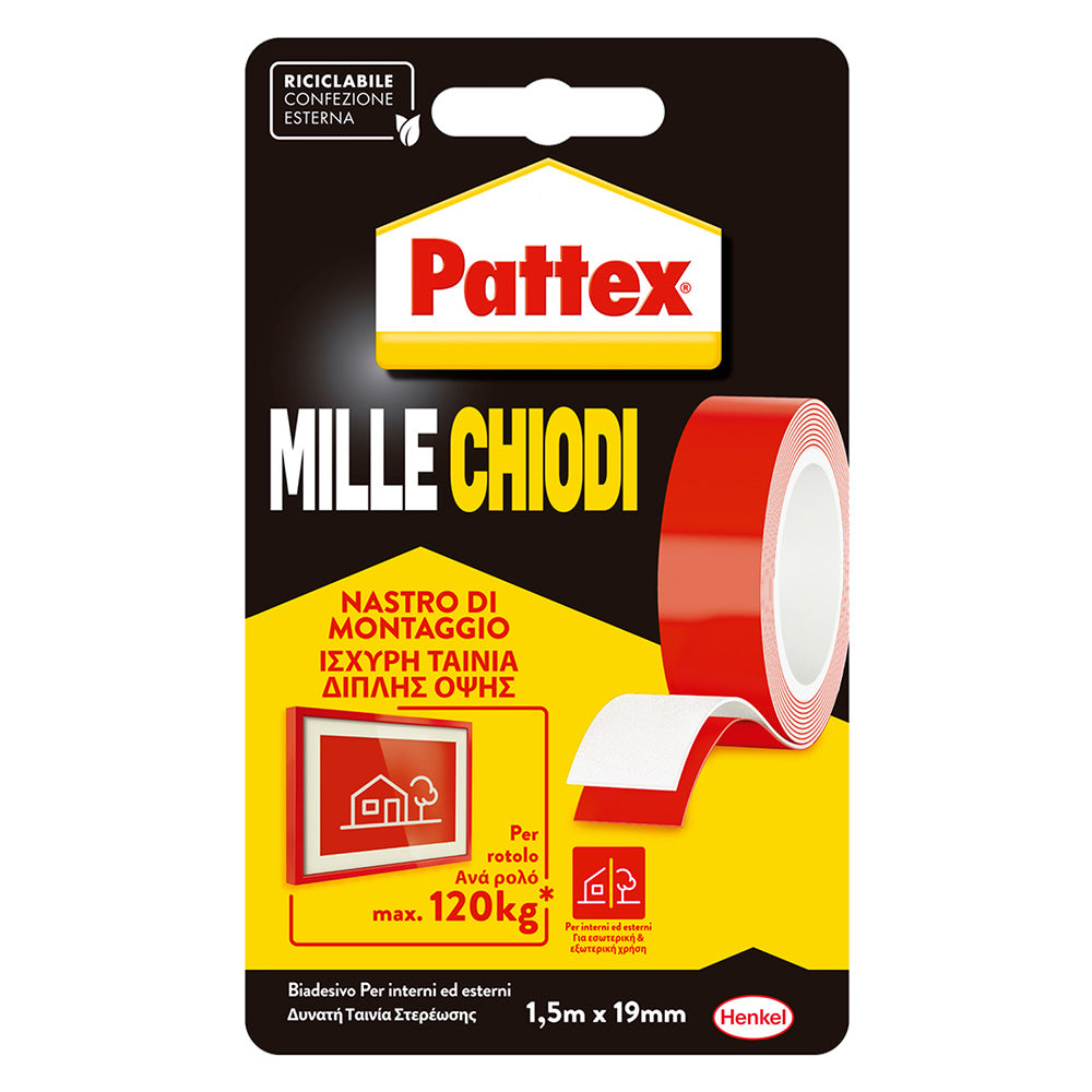 PATTEX NASTRO BIADESIVO 'MILLECHIODI' mm 19 x 1,5 mt