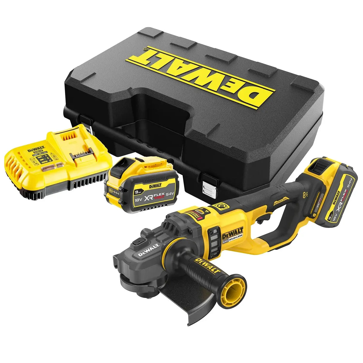DeWALT DCG460X2-QW - Smerigliatrice 230mm 54V XR FLEXVOLT, Motore Brushless - 2 batterie XR FLEXVOLT 9Ah DeWALT