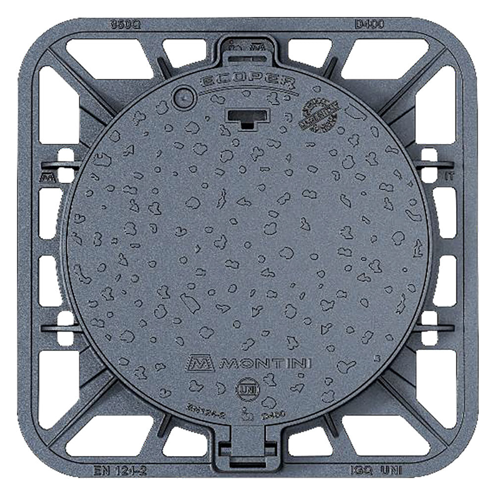 MONTINI CHIUSINO IN GHISA CLASSE D400 ECOPER Q - 85 x 85 - botola 65 cm / Kg 60,5
