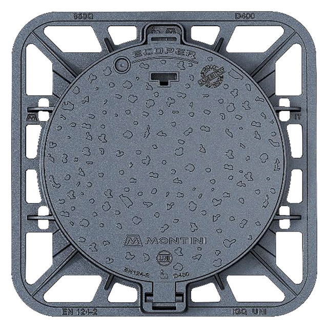 MONTINI CHIUSINO IN GHISA CLASSE D400 ECOPER Q - 85 x 85 - botola 65 cm / Kg 60,5