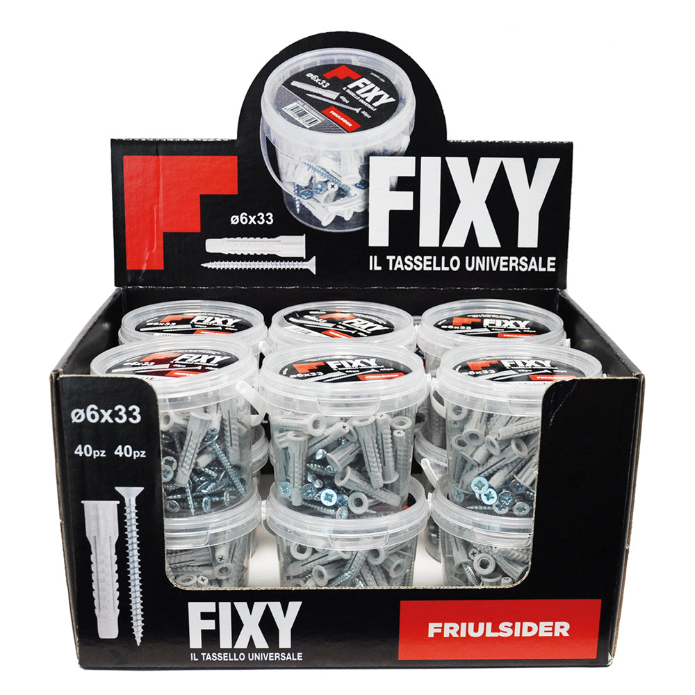 FRIULSIDER ESPOSITORE TASSELLI NYLON 'FIXY' 12 secchielli da 40 pezzi
