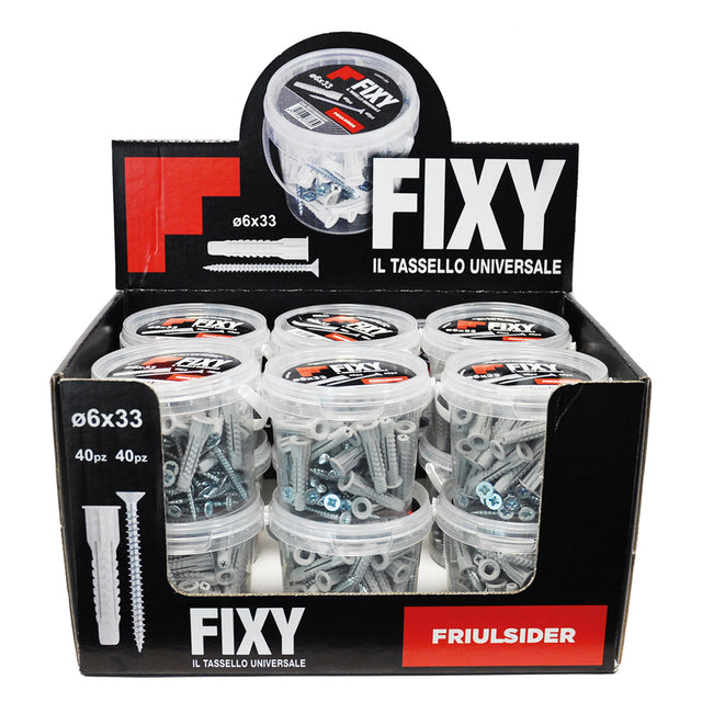 FRIULSIDER ESPOSITORE TASSELLI NYLON 'FIXY' 12 secchielli da 40 pezzi