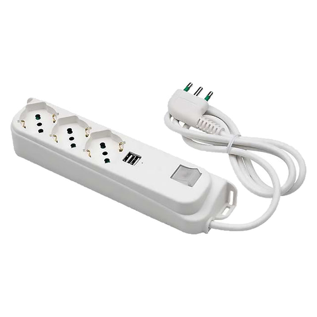 FANTON MULTIPRESA CON INTERRUTTORE + USB 3 usc. / sp.2P+T 16A + 2 usb 2,1A