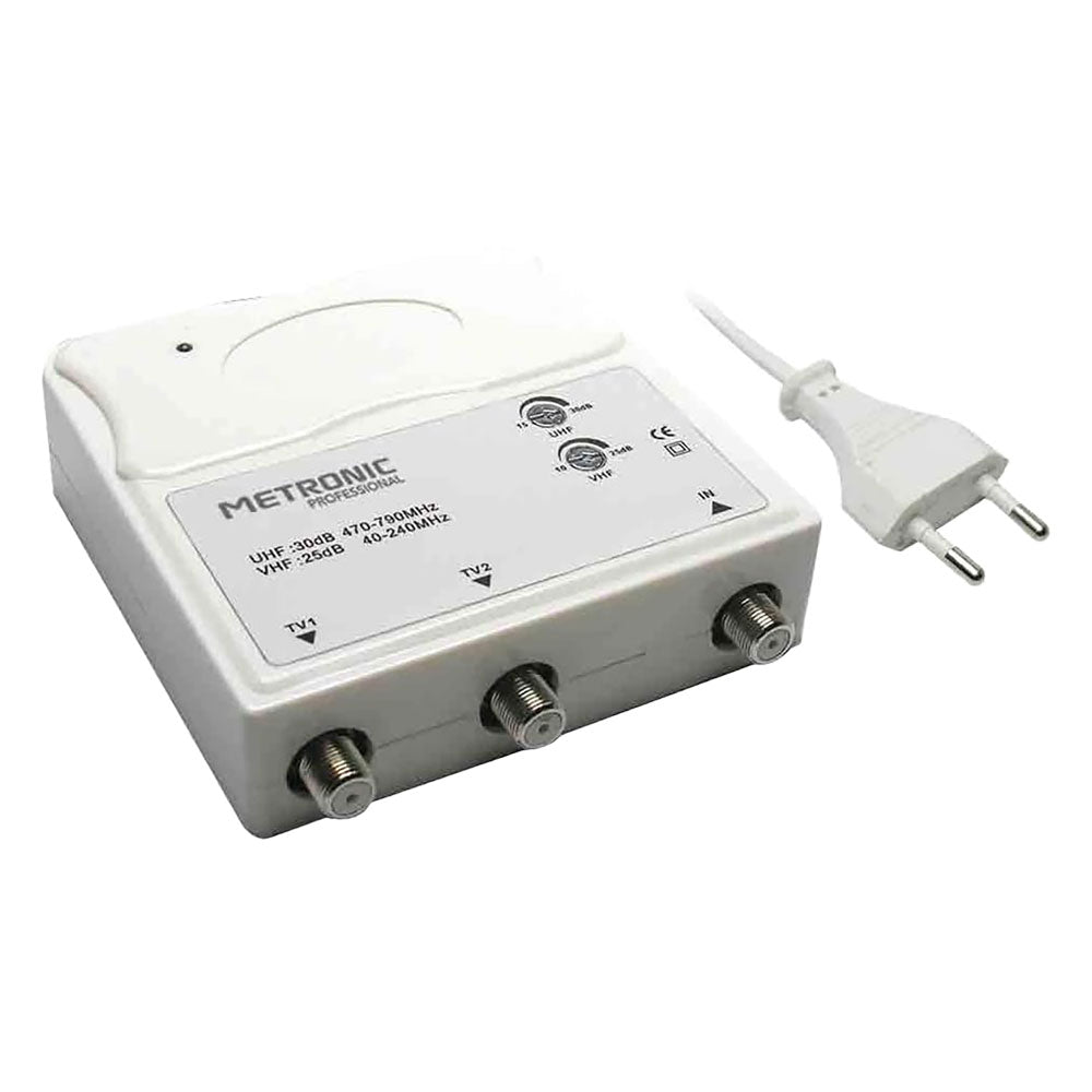 METRONIC AMPLIFICATORE INTERNO 1 IN/2 OUT 1 ingresso UHF/VHF - 2 uscite TV