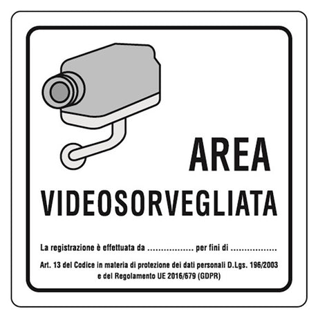 EUROSIGNALS CARTELLO 'AREA VIDEOSORVEGLIATA' cm 20 x 20