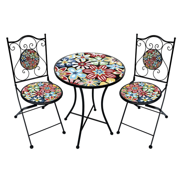 LIF SET TAVOLO MOSAICO DA ESTERNO 'ALLEGRIA' Øcm 60 x h.75 (tavolo) - cm 38 x 46-92 (sedie)