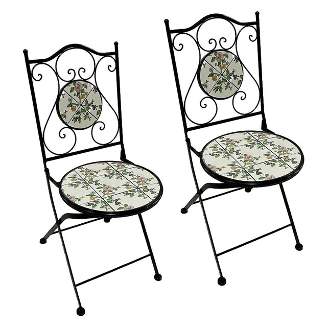 LIF COPPIA SEDIE PER TAVOLO MOSAICO 'FLORA' cm 38 x h. 46 - 92