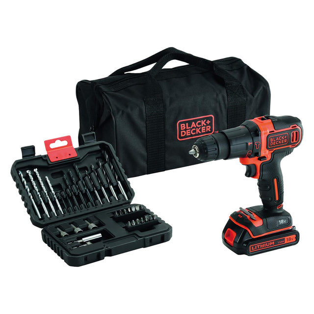 BLACK DECKER TRAPANO AVVITATORE A BATTERIA CON PERCUSSIONE 'BDCHD18S32-QW' 18V - 1,5 ah Litio