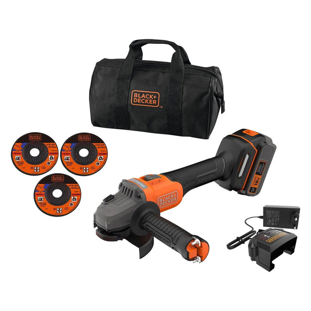 BLACK DECKER SMERIGLIATRICE ANGOLARE A BATTERIA 'BCG6L8F1S-QW' 18V 4 Ah Litio - 115 mm
