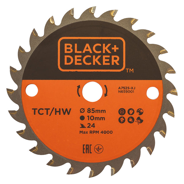 BLACK DECKER LAMA TCT PER MINI SEGA CIRCOLARE 'A7525-XJ' ø 85 mm foro 10 mm - 24 denti