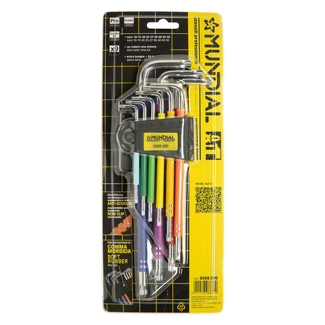 MUNDIAL CHIAVI TORX PLASTIFICATE EXTRA LUNGHE IN SERIE (T10-T50) 9 pezzi