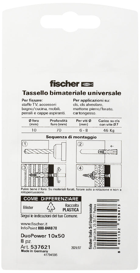 fischer 537621 - DuoPower 10x50 K Tassello fischer