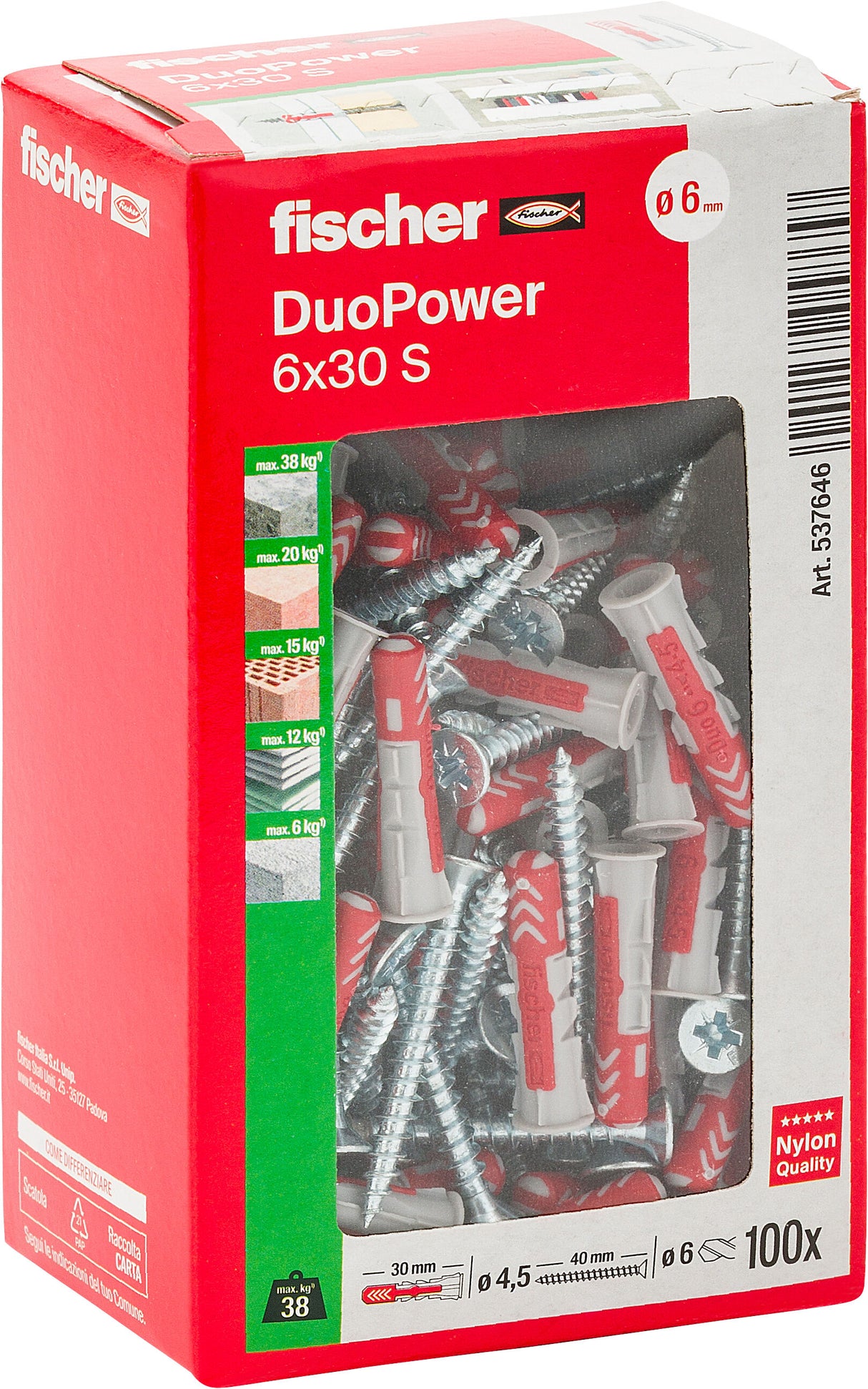 fischer 537646 - DuoPower 6x30 S Tassello/Vite fischer