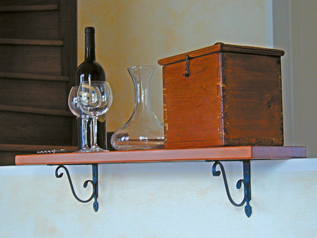 Mensola rustica MINUTEX in legno con supporti in ferro nero e decorazione grigio grafite
