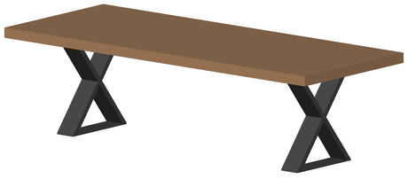 Gambe a X in acciaio per tavolo MINUTEX, base nera con piano in legno marrone